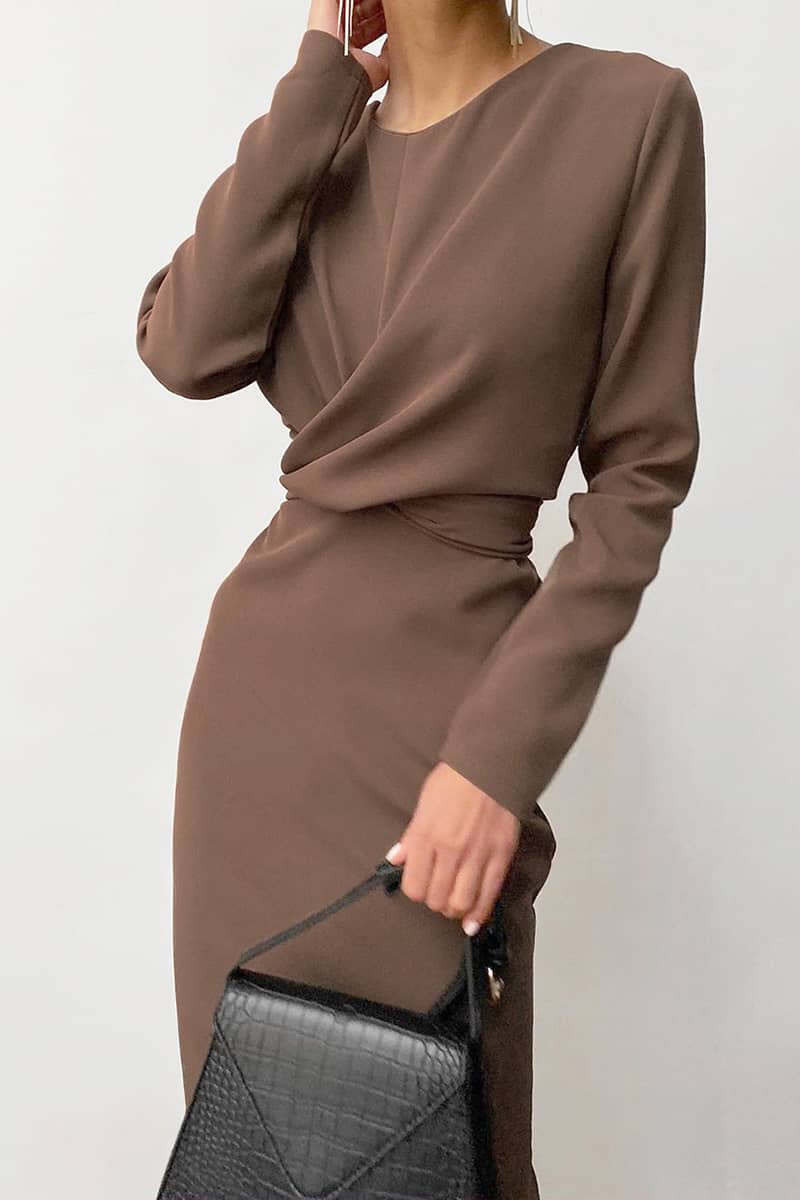 Women's round neck waist long sleeve dress Sienna / S | YonPop