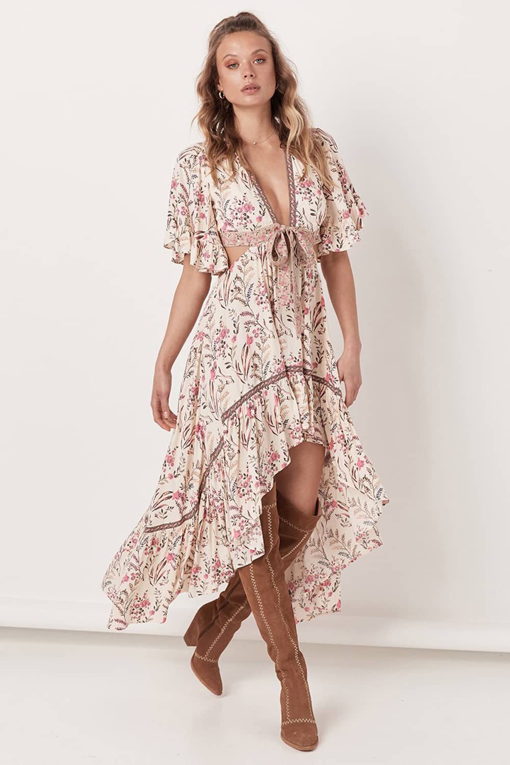 Bohemian Deep V Neck Tie Dress  | YonPop