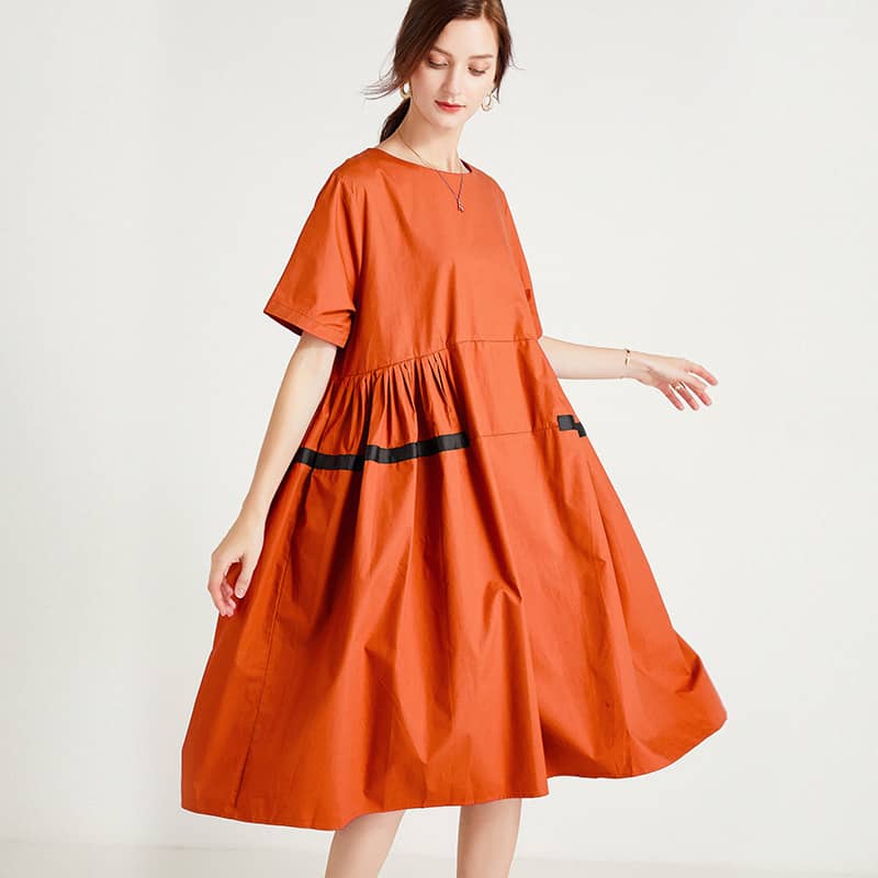Plus size women's fashion loose dress OrangeRed / One Size | YonPop