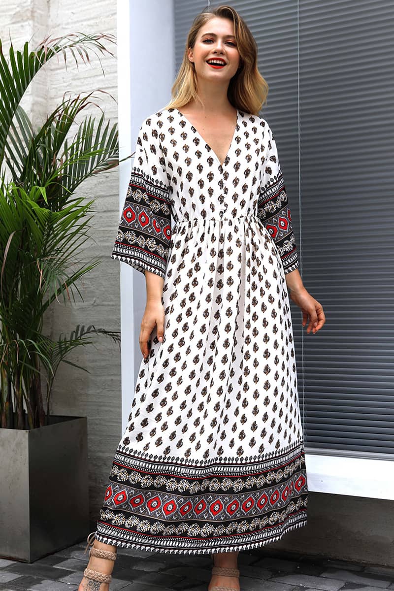 Bohemian waist contrast patchwork dress  | YonPop