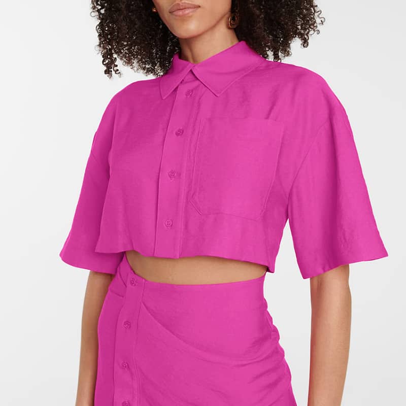 Hot pink short-sleeved shirt and hip skirt dress HotPink / M | YonPop