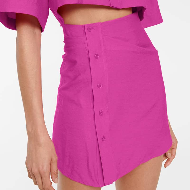 Hot pink short-sleeved shirt and hip skirt dress  | YonPop