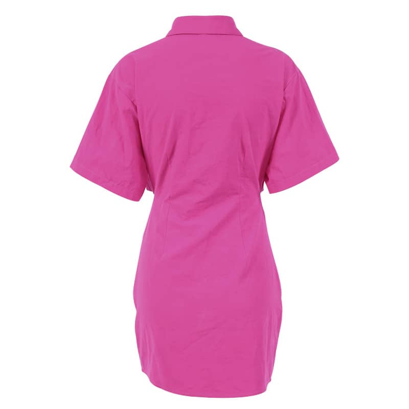 Hot pink short-sleeved shirt and hip skirt dress  | YonPop