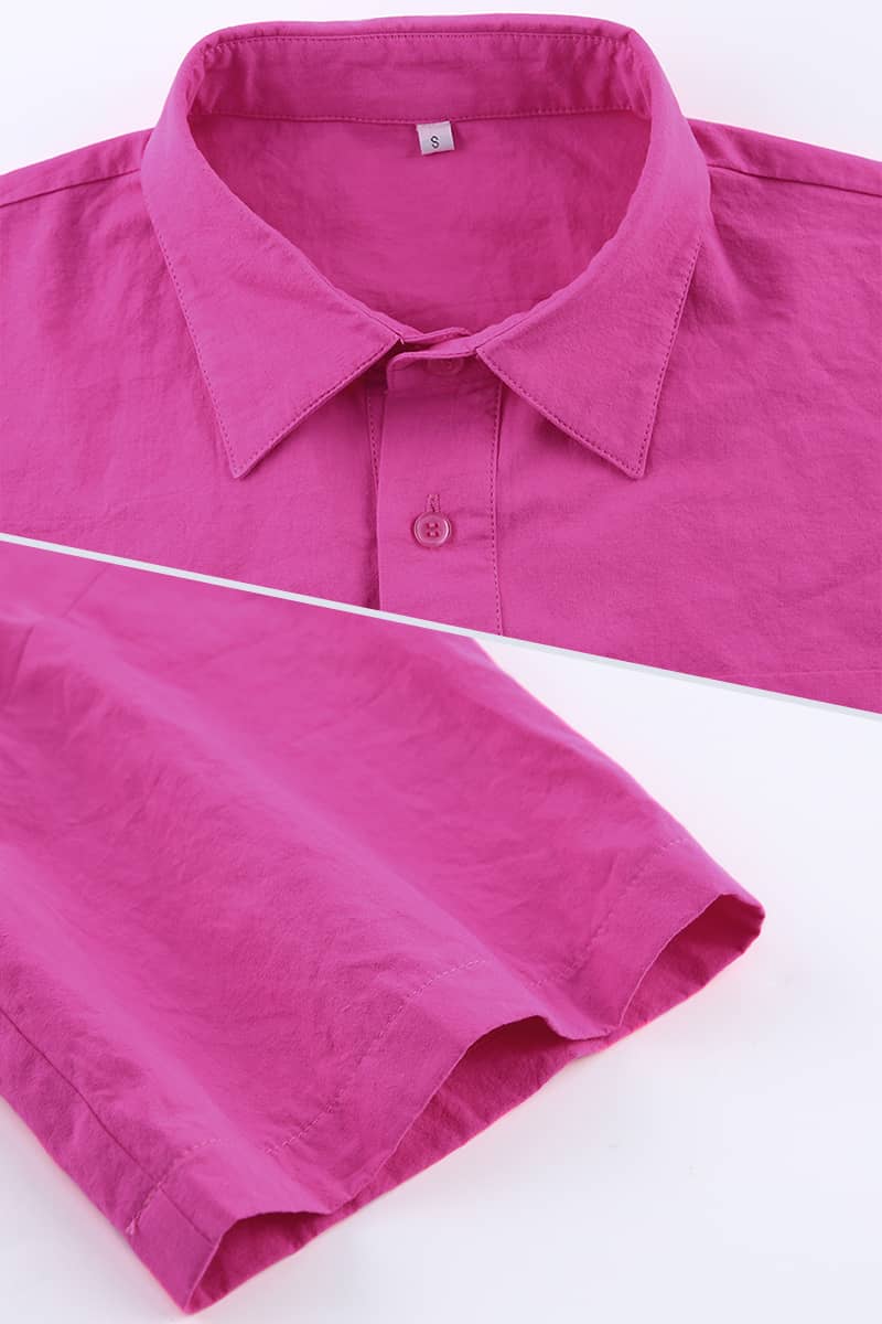 Hot pink short-sleeved shirt and hip skirt dress  | YonPop