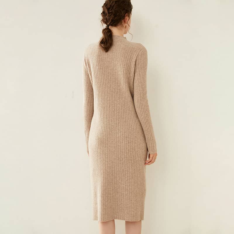 Half high collar cashmere knitted dress women