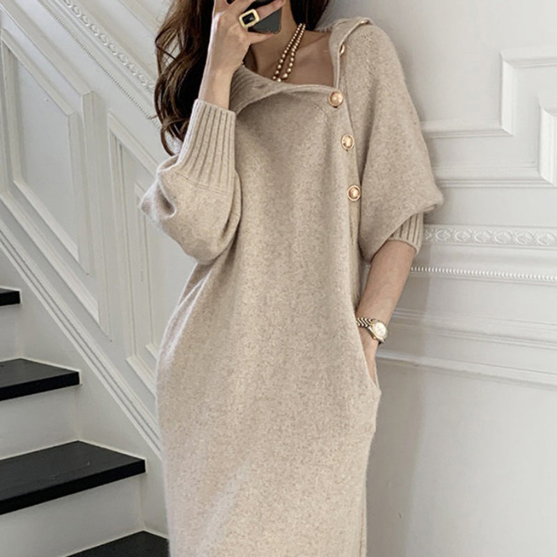 Chic autumn and winter waist knit dress