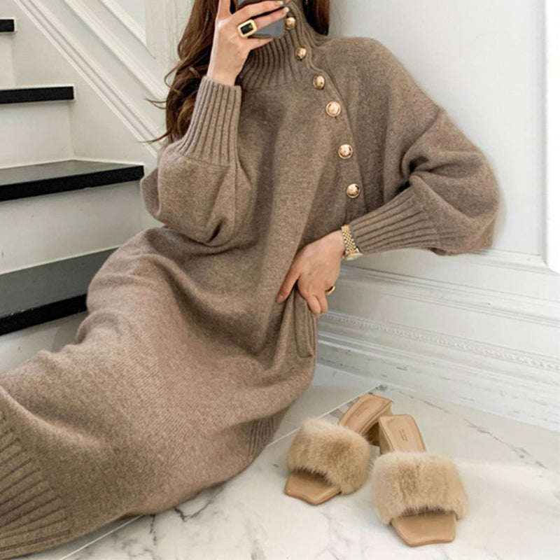 Chic autumn and winter waist knit dress