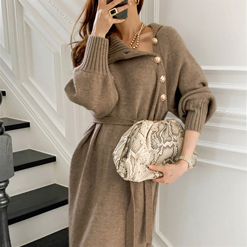 Chic autumn and winter waist knit dress