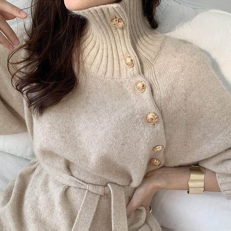 Chic autumn and winter waist knit dress