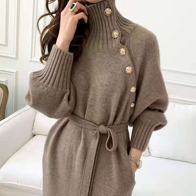Chic autumn and winter waist knit dress