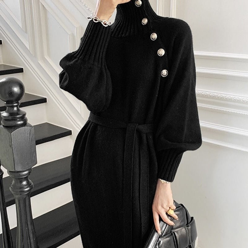 Chic autumn and winter waist knit dress