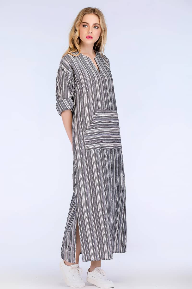 Striped cotton long dress