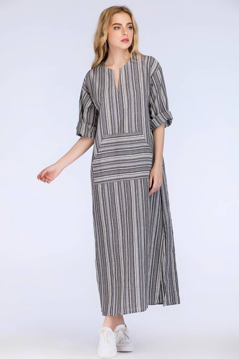 Striped cotton long dress