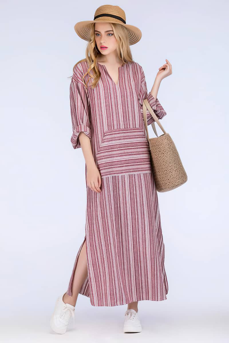 Striped cotton long dress