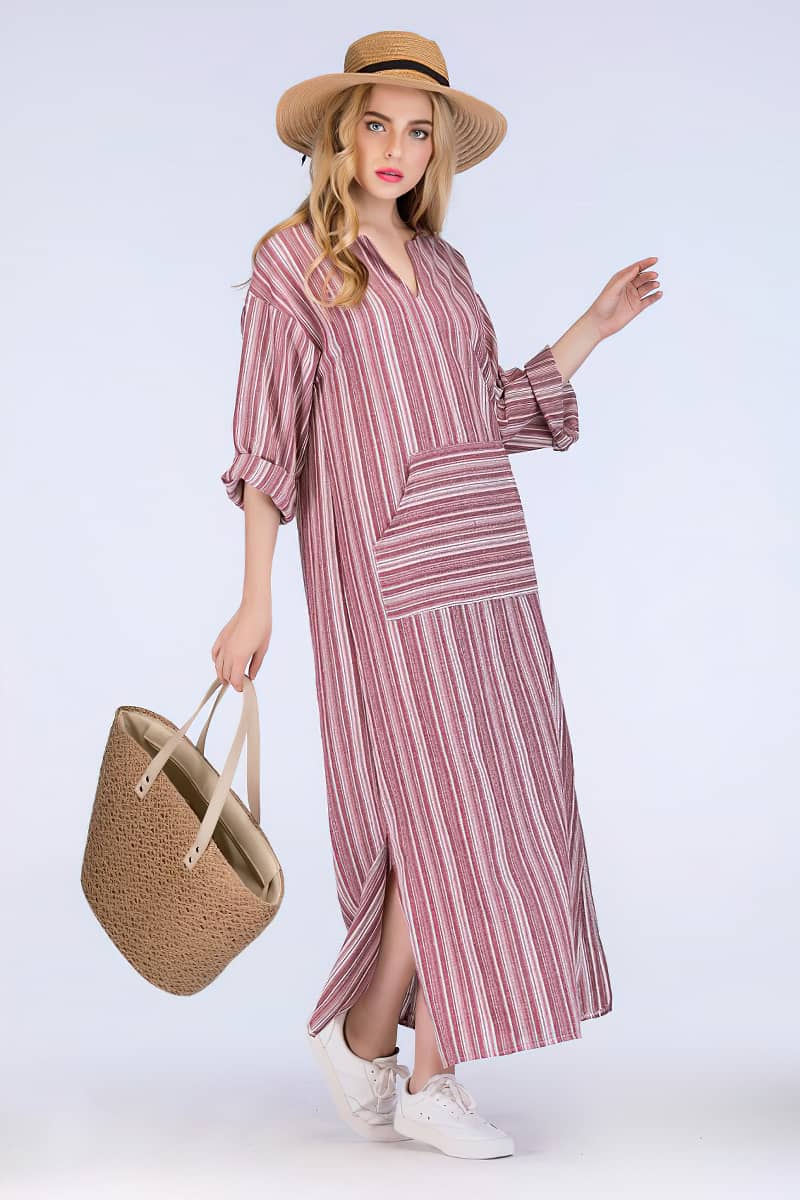 Striped cotton long dress