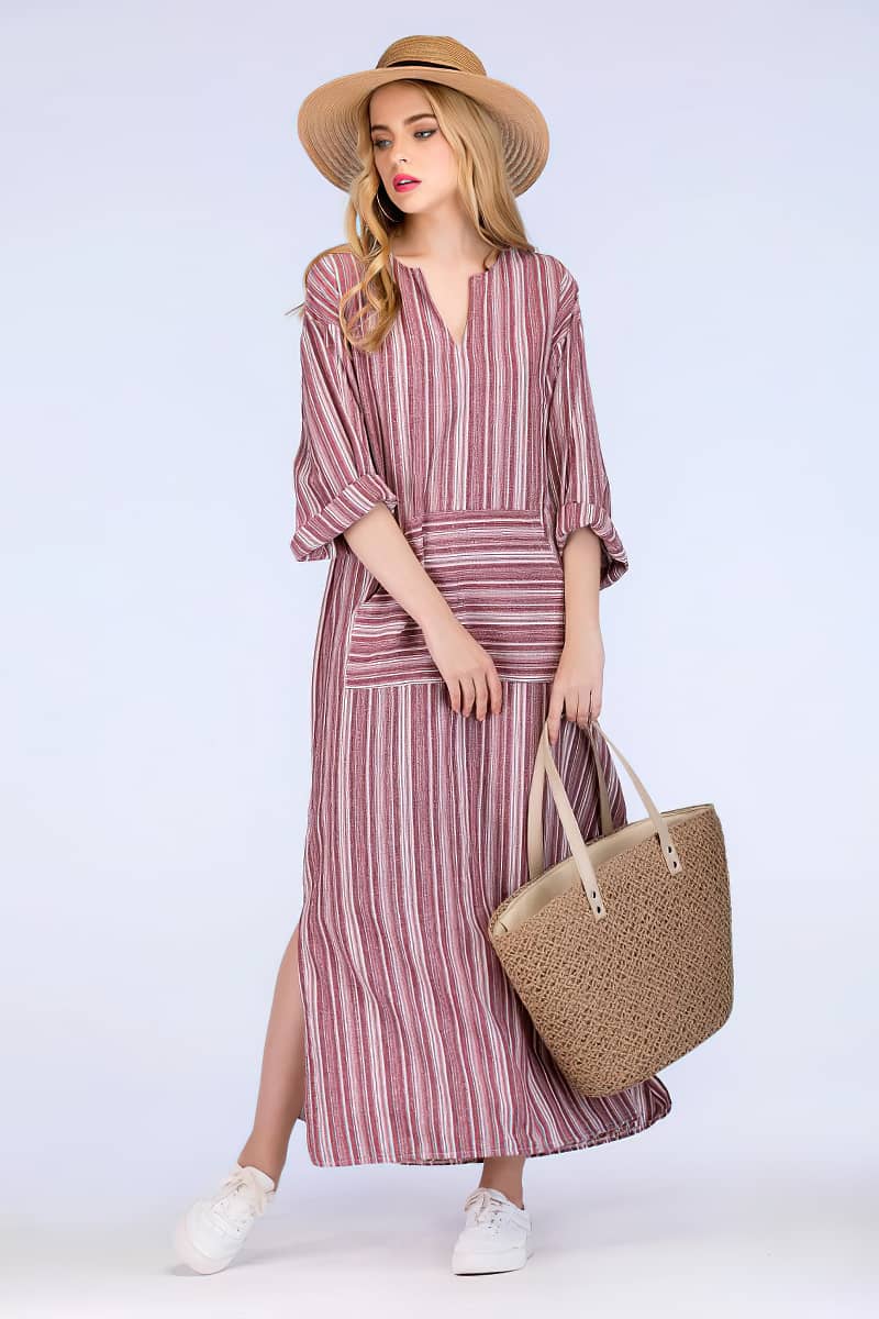 Striped cotton long dress