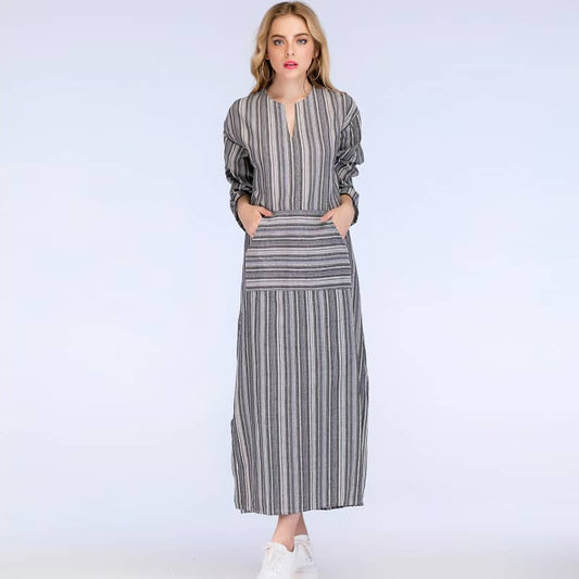 Striped cotton long dress