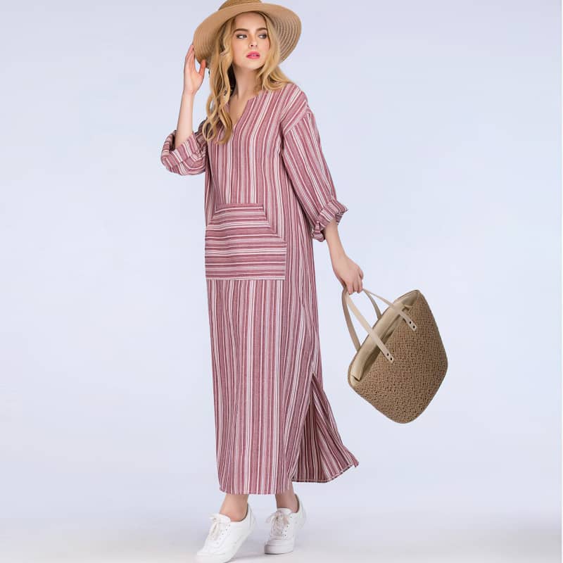 Striped cotton long dress