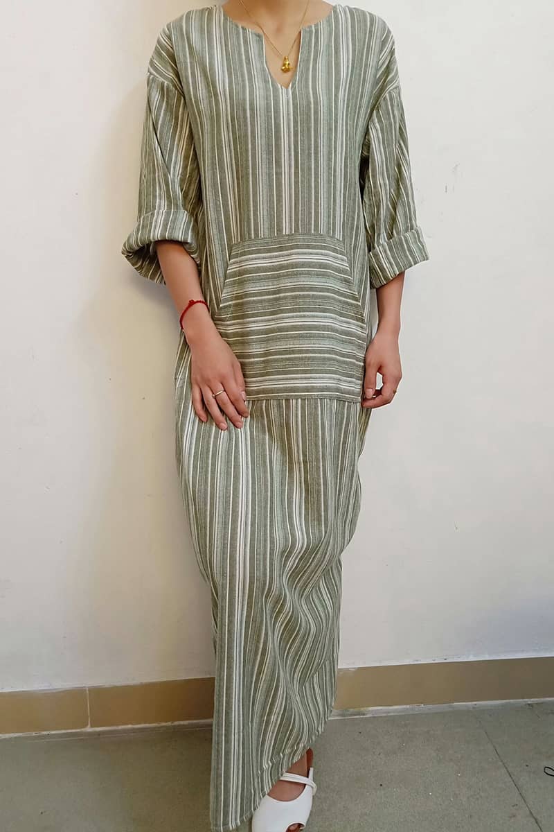 Striped cotton long dress