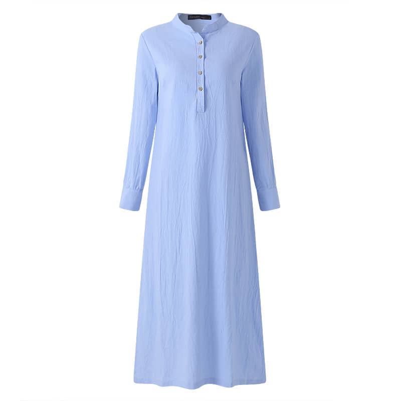 Women's casual loose dress stand collar long sleeve shirt