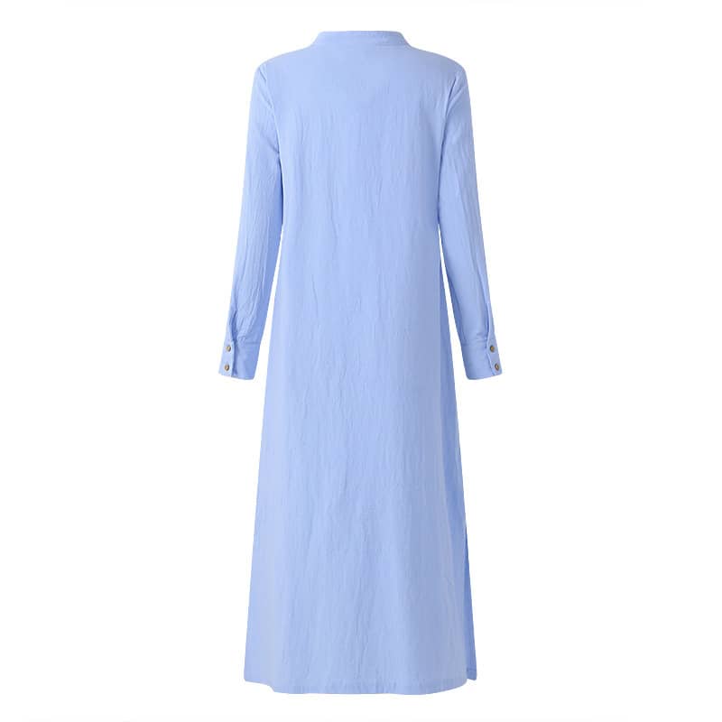 Women's casual loose dress stand collar long sleeve shirt