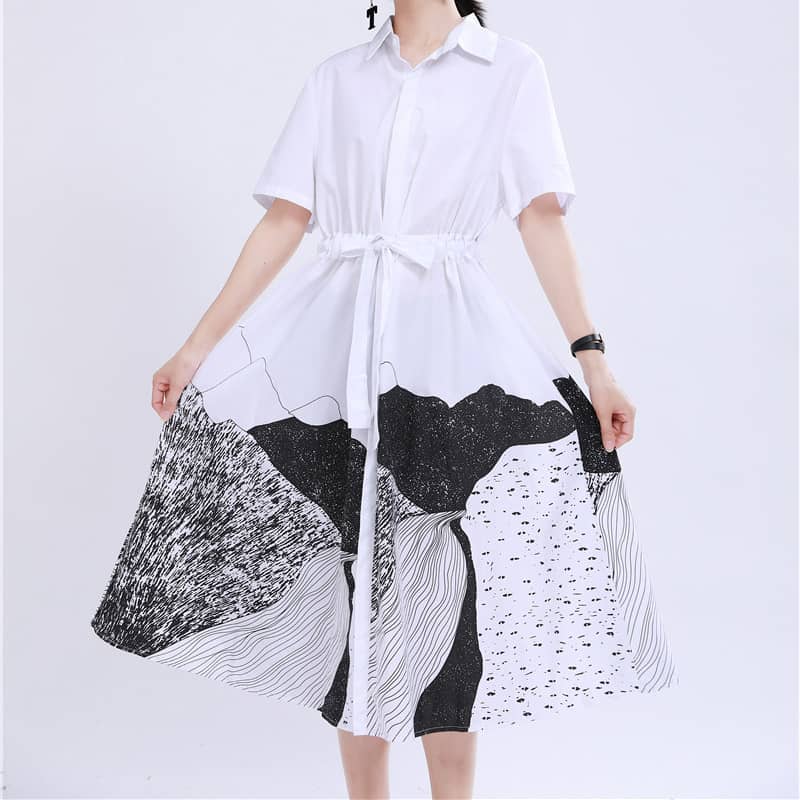 Abstract printed mid-length loose-fitting dress