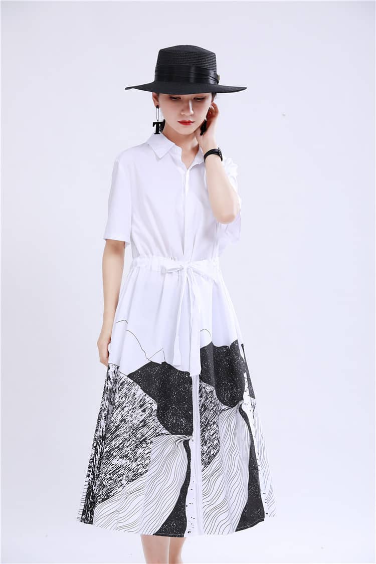 Abstract printed mid-length loose-fitting dress