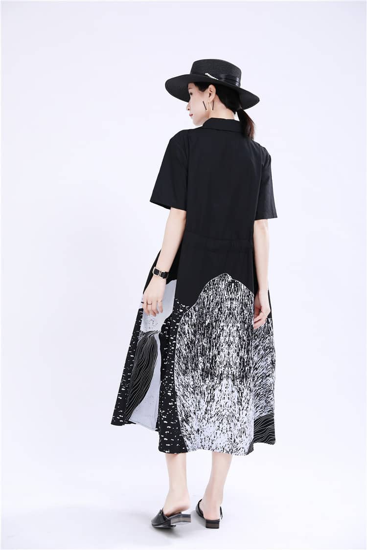 Abstract printed mid-length loose-fitting dress