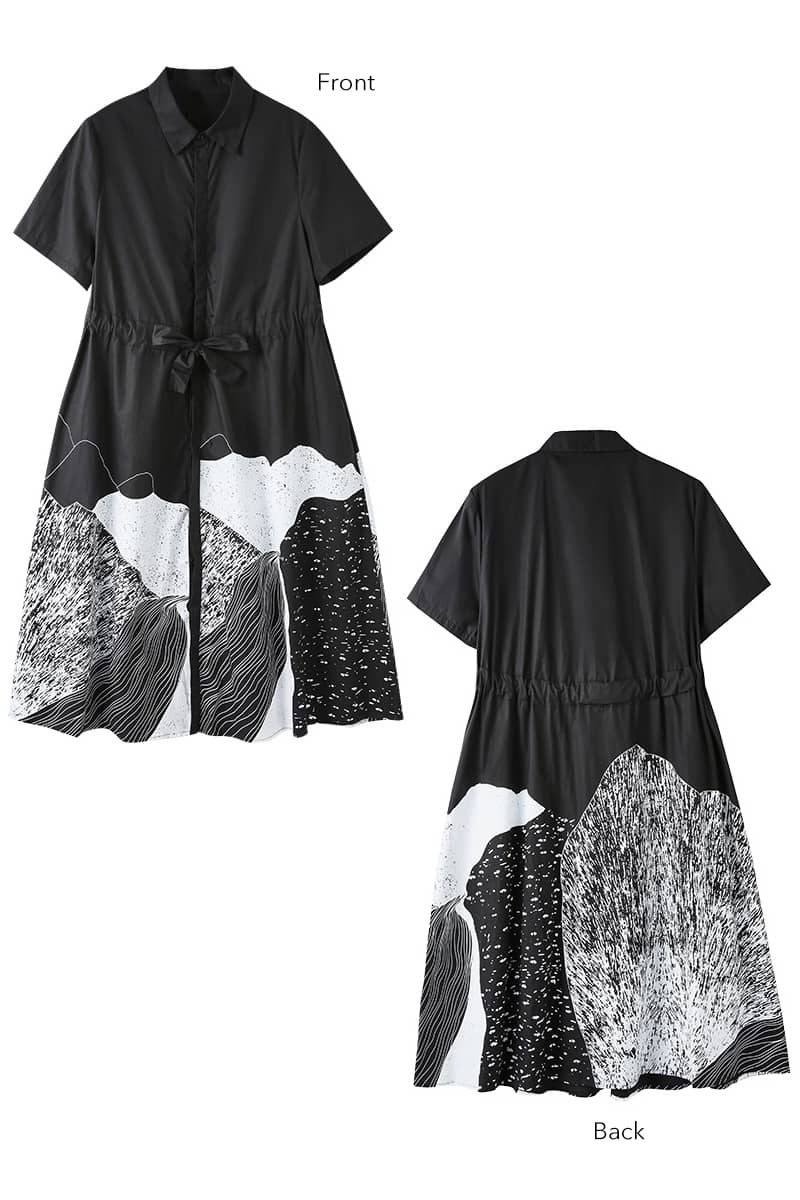 Abstract printed mid-length loose-fitting dress