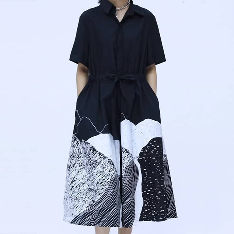 Abstract printed mid-length loose-fitting dress