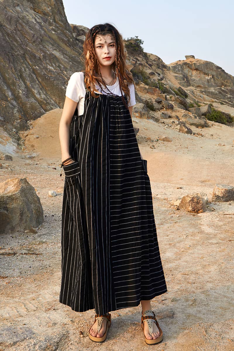 Niche design striped suspender dress