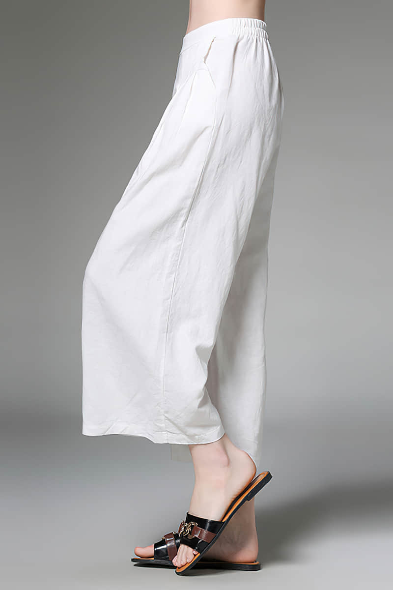 Plus size women's all-match linen cotton wide-leg pants White / 2XL | YonPop