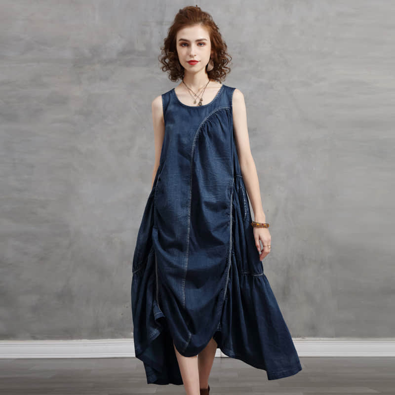 Irregular design plus size denim dress L | YonPop