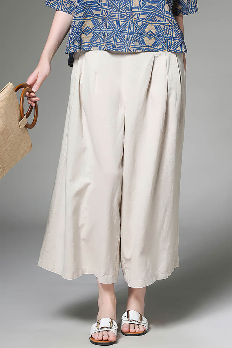 Plus size women's all-match linen cotton wide-leg pants  | YonPop