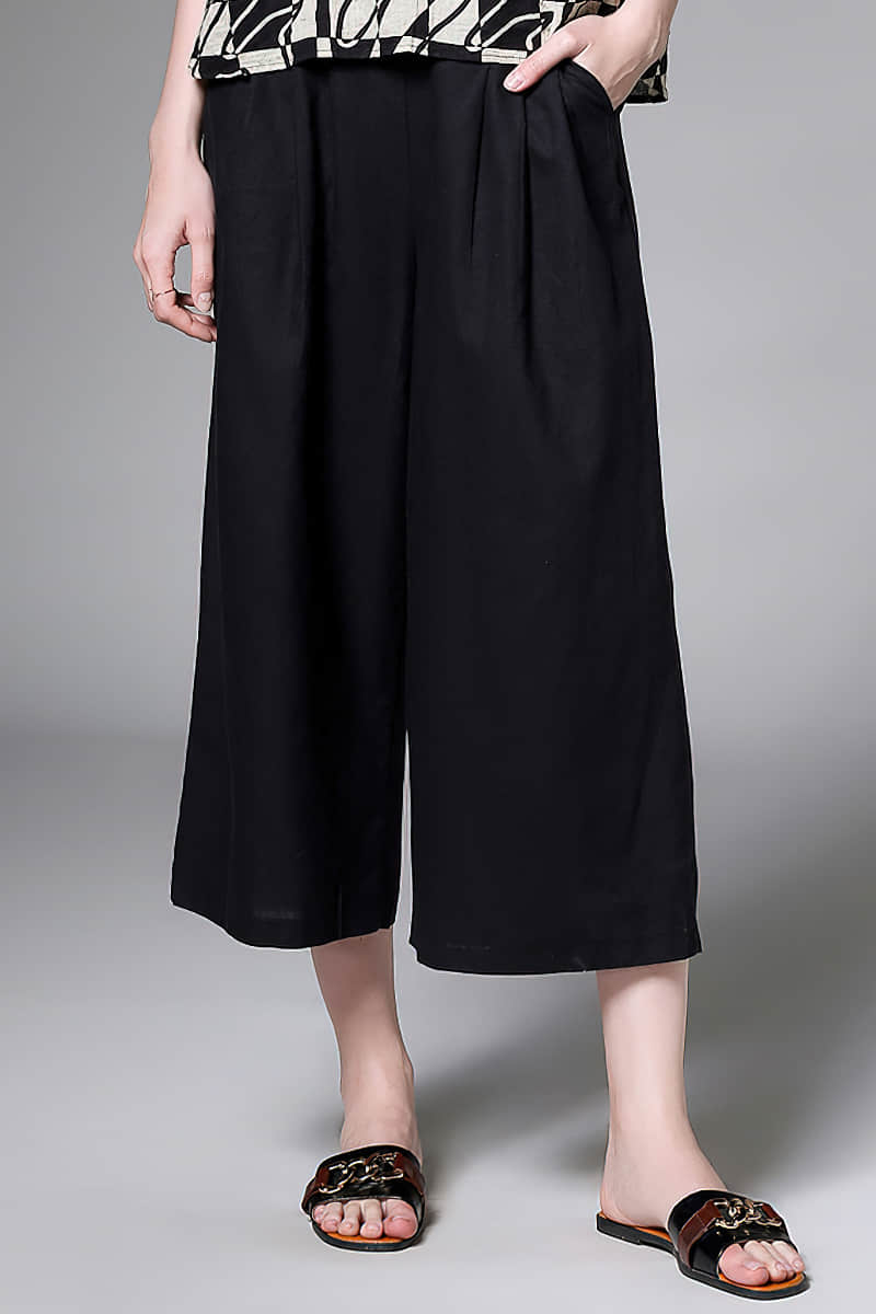 Plus size women's all-match linen cotton wide-leg pants Black / 3XL | YonPop