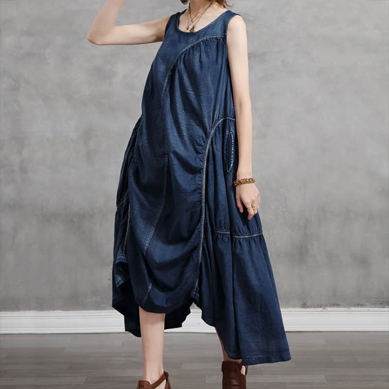Irregular design plus size denim dress XL | YonPop