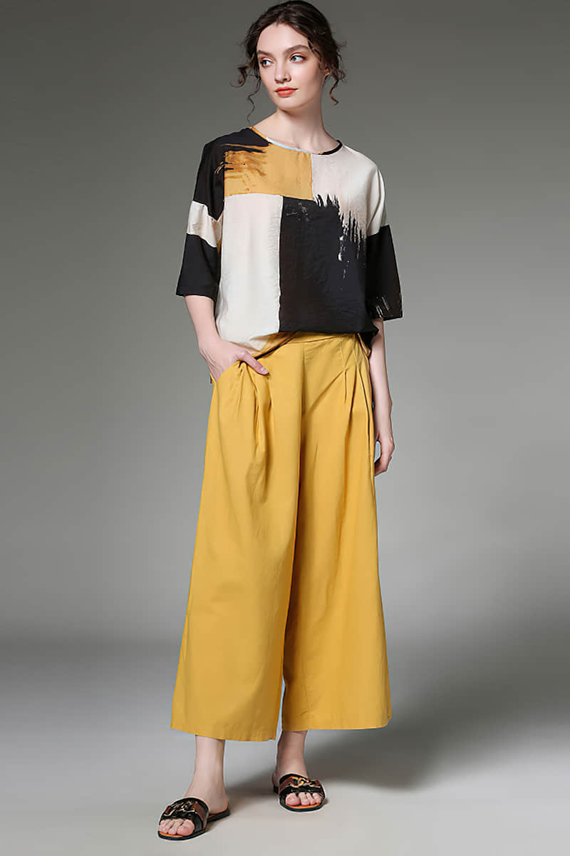 Large size loose and thin linen pants Yellow / 3XL | YonPop