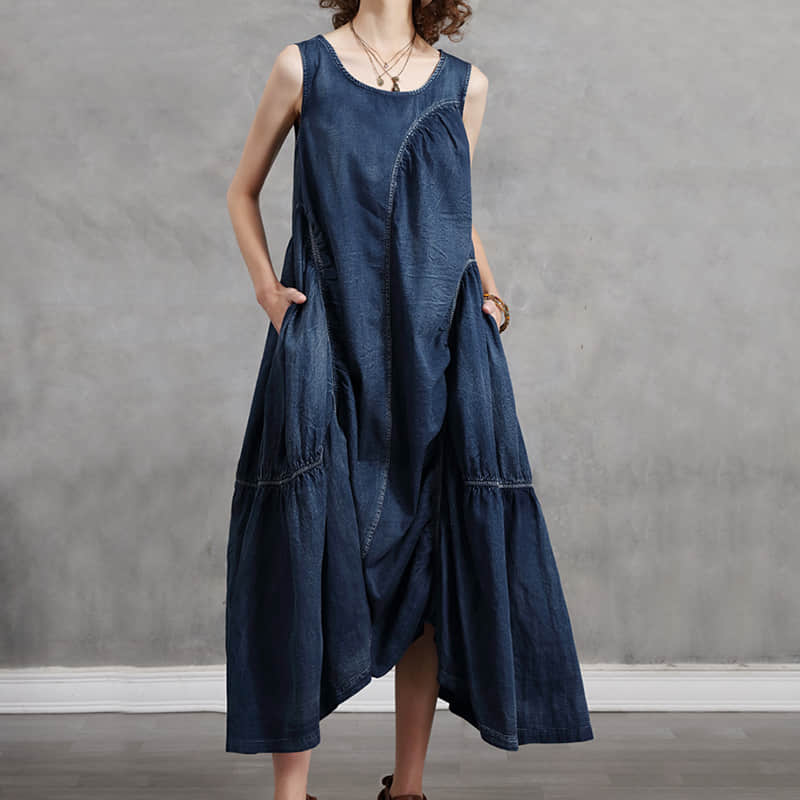 Irregular design plus size denim dress M | YonPop