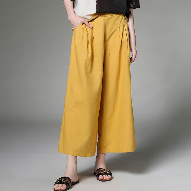 Large size loose and thin linen pants Yellow / XL | YonPop
