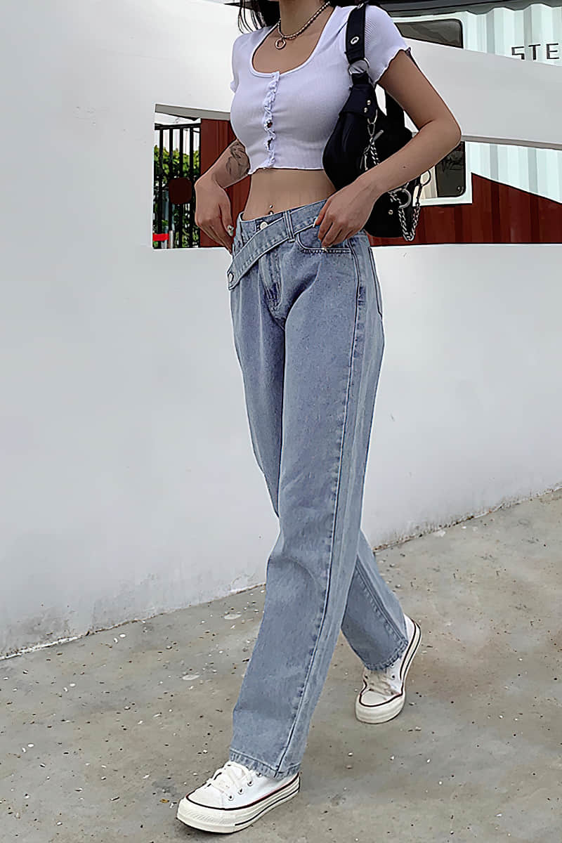 Women's featured sexy waist denim pants Blue / L | YonPop