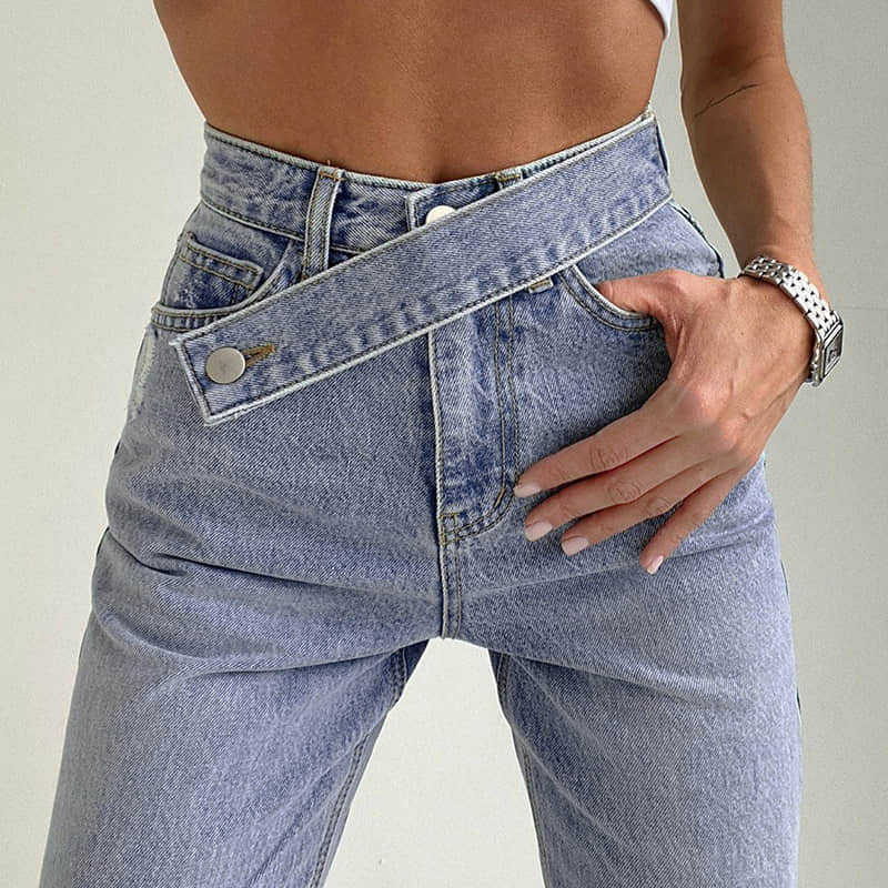 Women's featured sexy waist denim pants Blue / S | YonPop