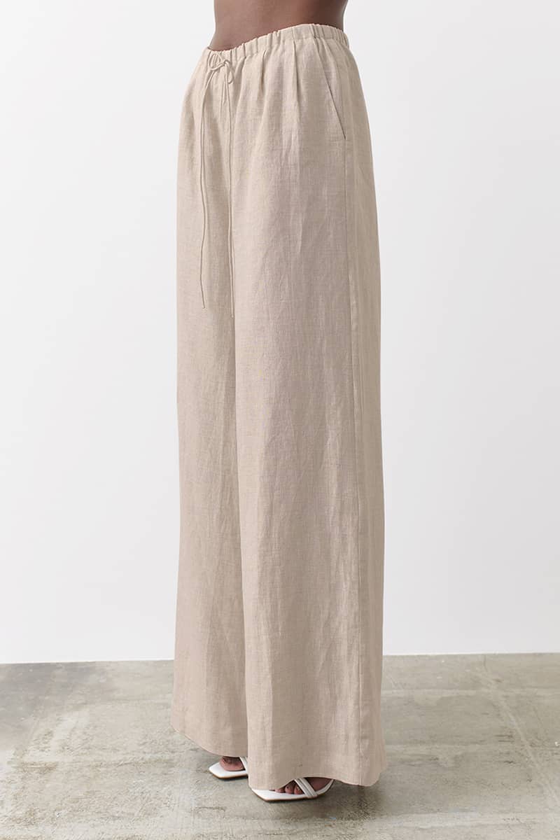 Thin cotton and linen loose casual wide-leg pants Khaki / M | YonPop