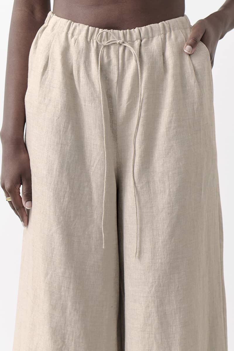 Thin cotton and linen loose casual wide-leg pants Khaki / L | YonPop