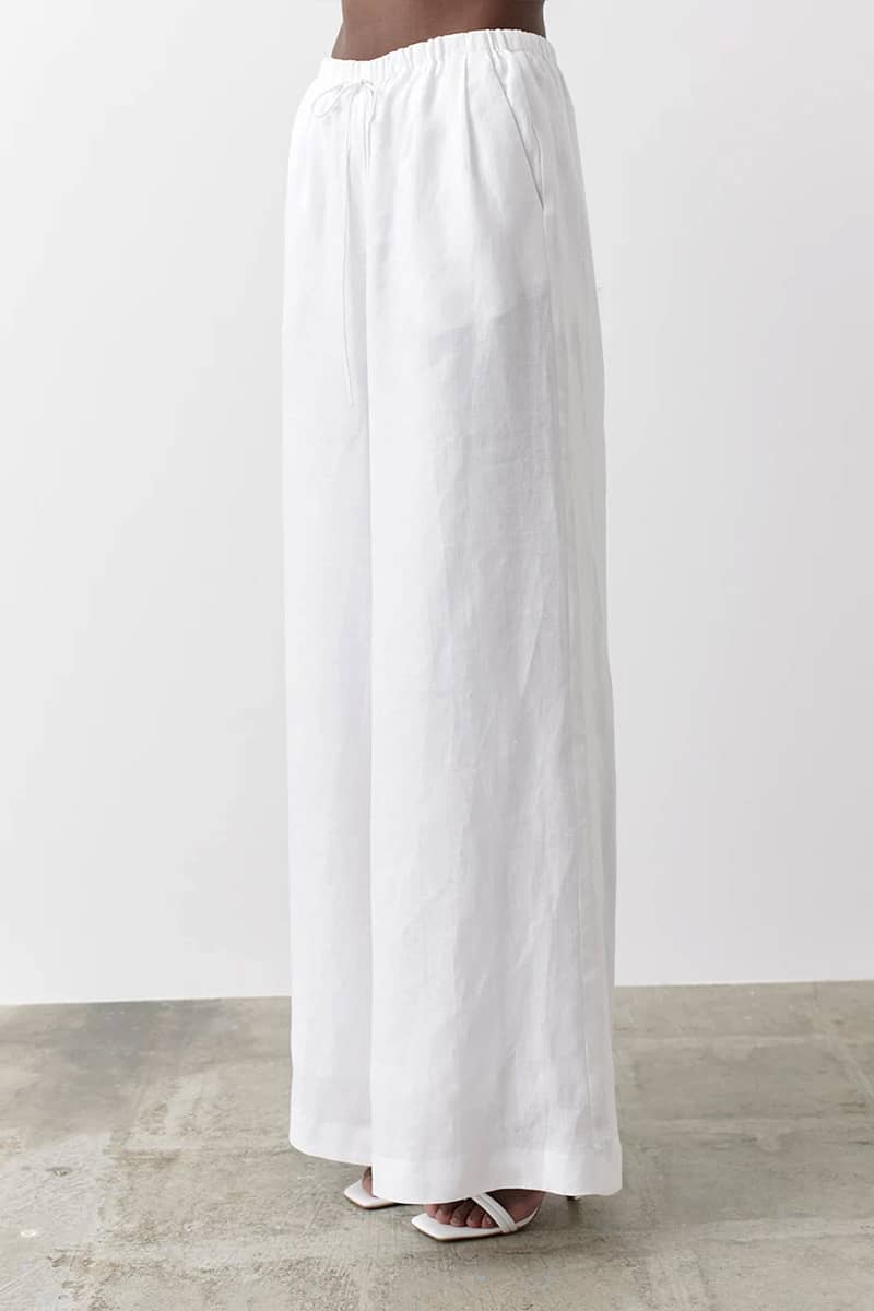 Thin cotton and linen loose casual wide-leg pants White / L | YonPop