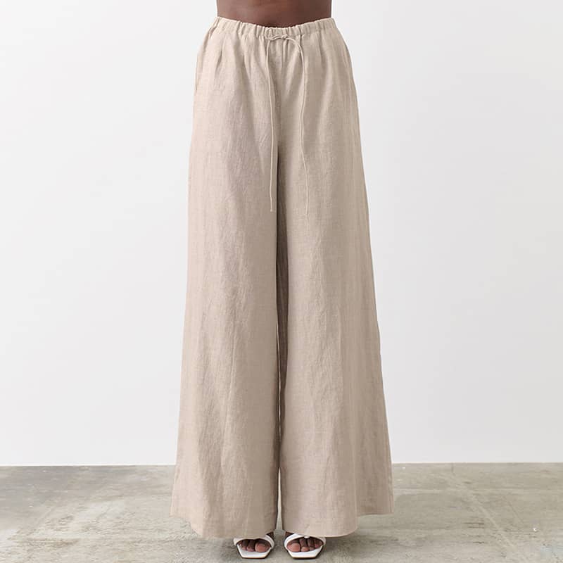 Thin cotton and linen loose casual wide-leg pants Khaki / S | YonPop