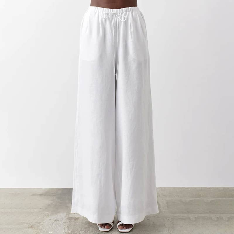 Thin cotton and linen loose casual wide-leg pants White / S | YonPop