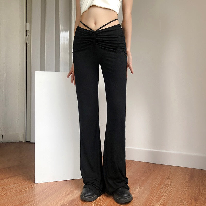 Black Modal Drawstring Trousers Black / S | YonPop