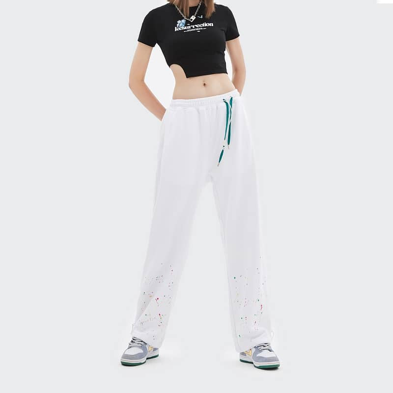 Personality splash ink casual sports loose guard pants White / S | YonPop