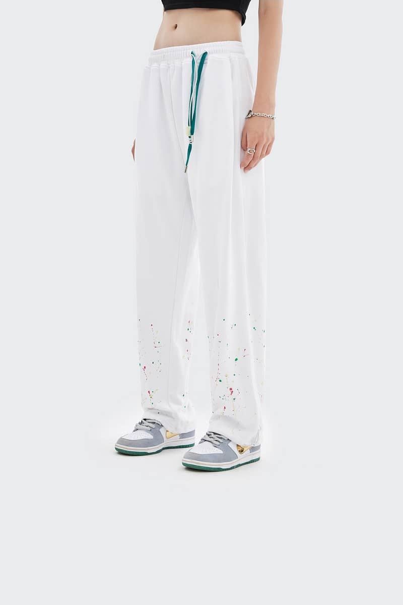 Personality splash ink casual sports loose guard pants White / XL | YonPop