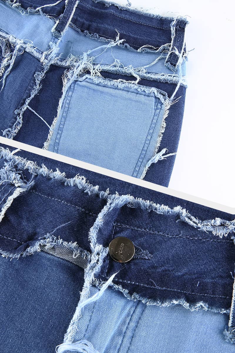 Stitched plaid contrast high-rise jeans  | YonPop